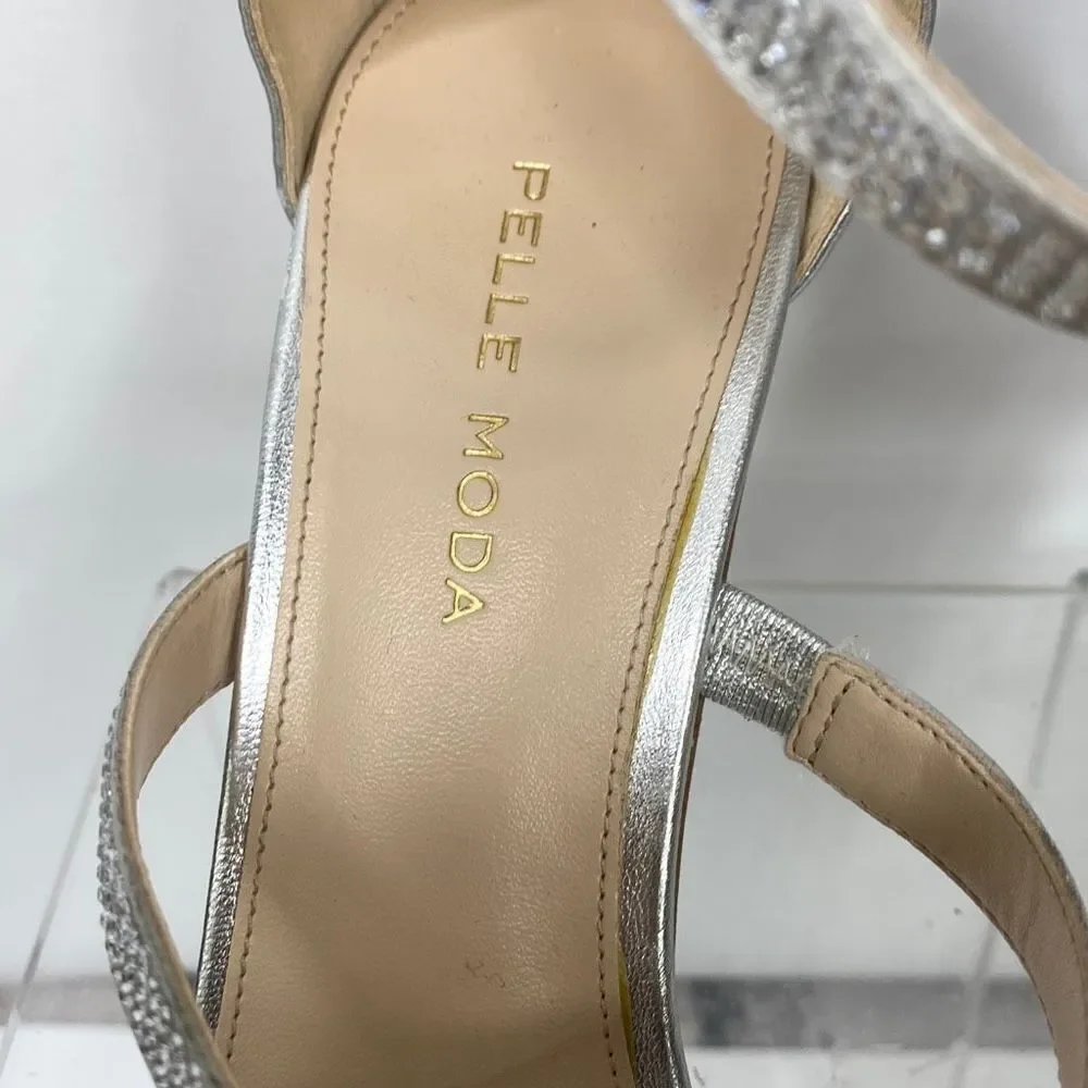 Pelle Moda Dalia 2 Silver Ankle Strap Embellished Bling occasion  Heels  8.5‎